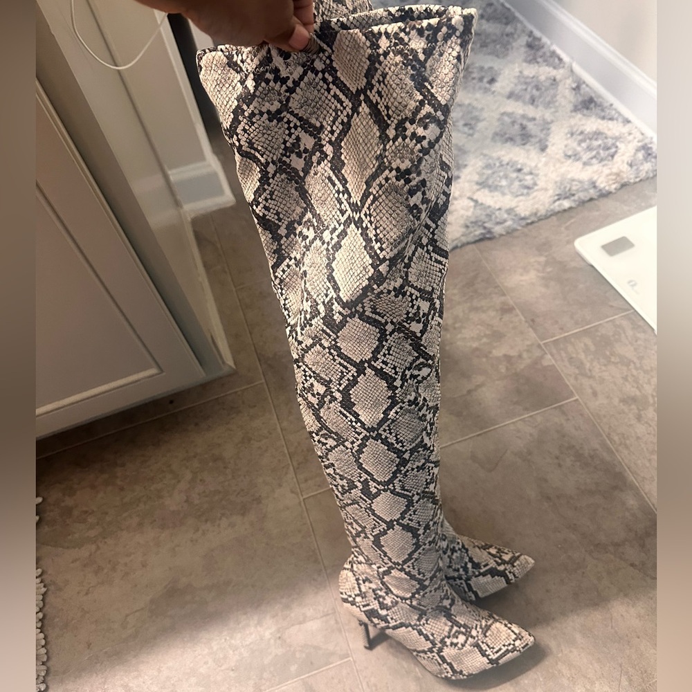 Snake Skin Thigh High Boots